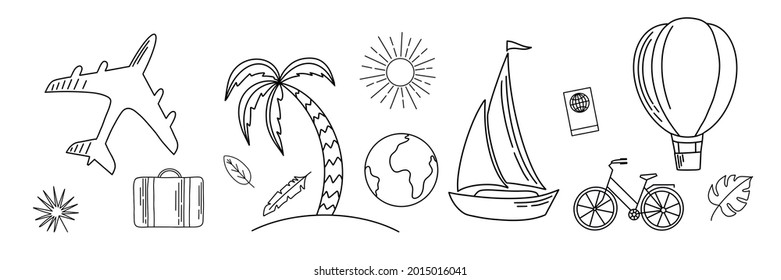 Vector hand drawn travel sketch doodle set. Vector illustration