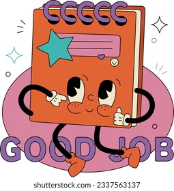 Vector hand drawn trendy cartoon vector illustration school happy diary notebook with star back to school