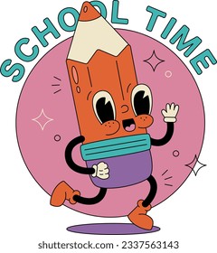 Vector hand drawn trendy cartoon vector illustration school happy pencil with eyes back to school 