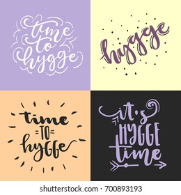 Vector hand drawn trendy lettering in pastel colors on theme of hygge lifestyle.