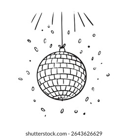 Vector hand drawn trendy summer wedding disco ball outline illustration. Elegant flat minimalist hand drawn modern art for wedding invitations, menu, graphics and design