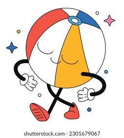 Vector hand drawn trendy traditional cartoon illustration of beach ball with face