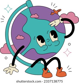 Dibujo manual de moda dibujo tradicional dibujo vectorial ilustración lindo globo planetario de vuelta a la escuela