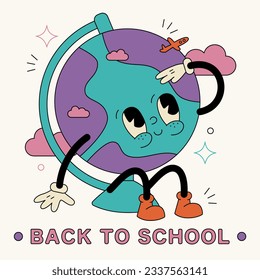 Vector hand drawn trendy traditional cartoon illustration cute globe earth planet back to school