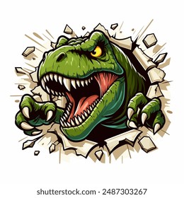 Vector dibujado a mano t-rex ruge fuera de la ilustración de papel rasgado