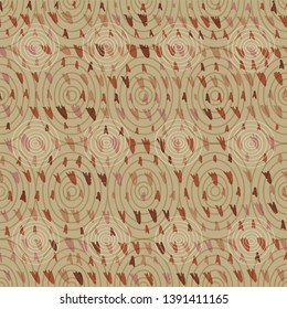 Vector hand drawn triangle tribal arrow seamless pattern of arrowhead shapes on beige with concentric ellipses as a texture overlay. EPS10 file with transparency mode. 