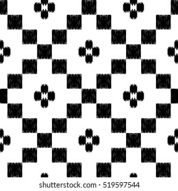 Vector hand drawn tribal seamless pattern in mexican style for textile, fabric, wrapping paper, wallpaper design. Monochrome illustration