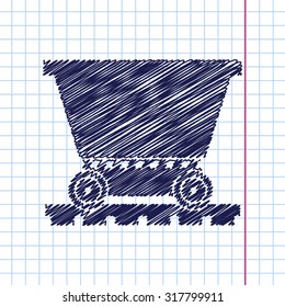 Vector hand drawn trolley icon on copybook 