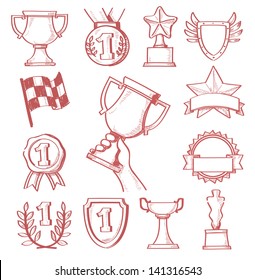 Vector Hand Drawn Trophy And Awards Icons Set