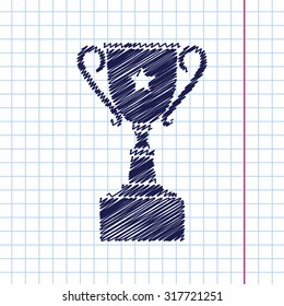 Vector Hand Drawn Trophy Goblet Icon On Copybook . Winner Award 