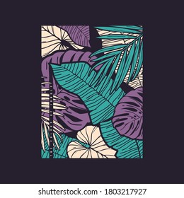 Ilustración tropical dibujada a mano por vectores. Impresión de camisetas, afiche, diseño de portada.