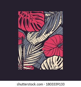 Vector hand drawn tropical illustration. T-shirt print, poster, cover design.