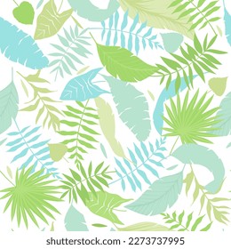 Vector hand drawn tropical plants. Seamless exotic leaves