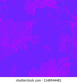 Vector hand drawn tropical seamless pattern. Abstract exotic plants in bright trendy neon colors. Hand drawn flowers. Textile print.