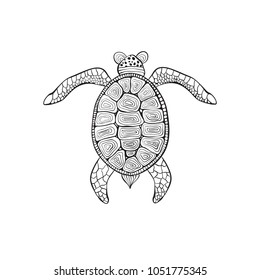 Vector  hand drawn Turtle. Retro vintage style