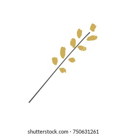 Vector hand drawn twig, wheat, stylized plant, brush strokes, acrylic paint, design element, print.