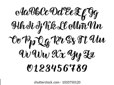 Vector hand drawn typeface. Brush painted letters. Handwritten script alphabet isolated on white background. Handmade alphabet for your designs: logo, posters, invitations, cards, etc. Vector