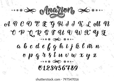 Vector hand drawn typeface. Brush painted letters. Handwritten script alphabet isolated on white background. Handmade alphabet for your designs: logo, posters, invitations, cards, etc. Vector