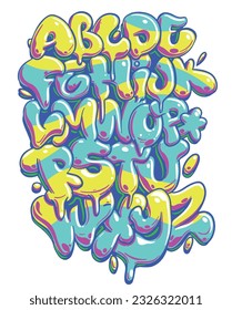 Vector hand drawn typeface in graffiti style. Street Based Graffiti Font, Alphabet.