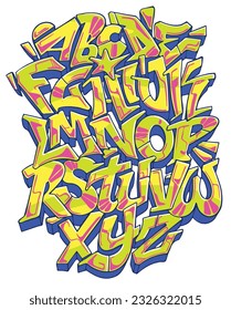 Vector hand drawn typeface in graffiti style. Street Based Graffiti Font, Alphabet.