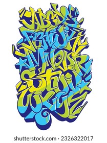 Vector hand drawn typeface in graffiti style. Street Based Graffiti Font, Alphabet.