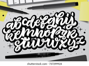 Vector hand drawn typeface in graffiti style. 