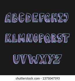 Vector hand drawn typeset. English alphabet isolated on black background