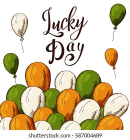 Vector hand drawn typographic design. St. Patrick's Day greeting. Lucky day. Lettering for poster, card, banner, brochure