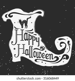 Vector hand drawn typographic poster. Happy halloween. Grunge texture. Lettering. T-shirt design, label, invitation, decor elements, greeting & postal cards. Halloween series