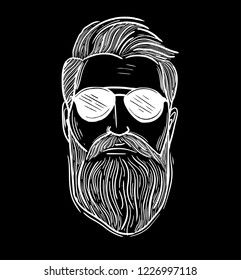 Vector hand drawn typography poster with a bearded human head, Inspirational and motivational illustration.Hipster hair and beard.