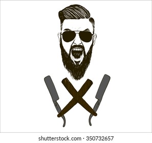 Vector hand drawn typography poster with bearded man's head. Inspirational and motivational illustration.Hipster hair and beards.