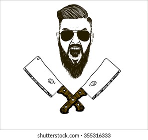 Vector hand drawn typography poster with bearded man's head. Inspirational and motivational illustration.Hipster hair and beards.