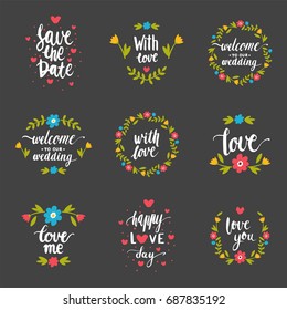 Vector hand drawn typography save the date quote text logo badge design wedding for greeting cards or invitations illustration