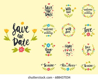 Vector hand drawn typography save the date quote text logo badge design wedding for greeting cards or invitations illustration