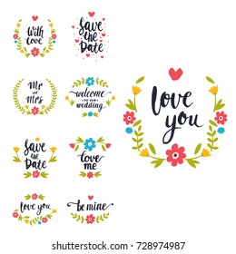 Vector hand drawn typography save the date quote text logo badge design wedding for greeting cards or invitations illustration