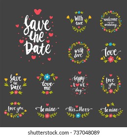 Vector hand drawn typography save the date quote text logo badge design wedding for greeting cards or invitations illustration