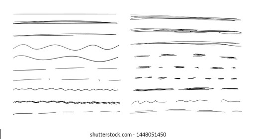 Vector Hand Drawn Underline Strokes Set Isolated on White Background, Scribble Black Drawings, Collection of Different Lines.