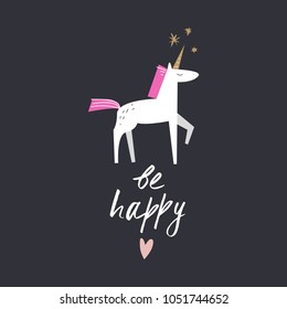 Vector hand drawn unicorn and handwritten sign.
Decor elements for your design.
Good for gift cards, clothes and kids products. Clipart. Isolated.