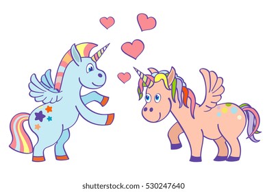 Vector hand drawn unicorns in love