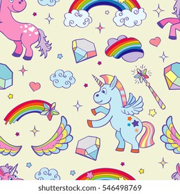 Vector hand drawn unicorns seamless pattern.