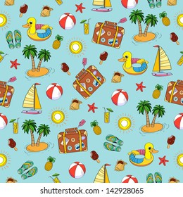 Vector hand drawn vacation seamless pattern. Summer time concept.