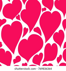 Vector hand drawn Valentine pink red hearts seamless pattern. Love doodles sketch.