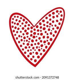 La mano del vector dibujó el corazón rojo de San Valentín aislado en un fondo blanco. El doodle decorativo ama los puntos del corazón dibuja el estilo. Icono de corazón con tinta de grifo para el diseño de bodas, envoltura, ornamentación y tarjetas de felicitación
