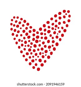 Vector hand drawn Valentine's red heart isolated on white background. Decorative doodle love heart dots sketch style. Scribble ink heart icon for wedding design, wrapping, ornate and greeting cards
