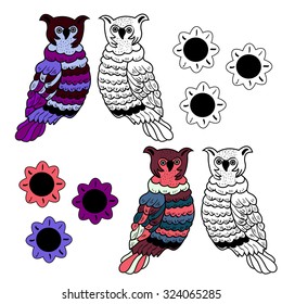 Vector hand drawn varicolored owl and text. Print for t-shirt or other clothing