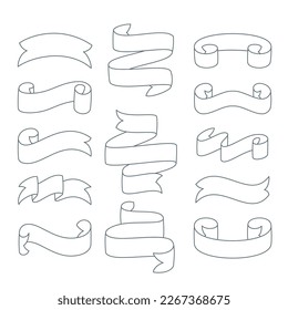 Vector hand drawn varied ribbon set