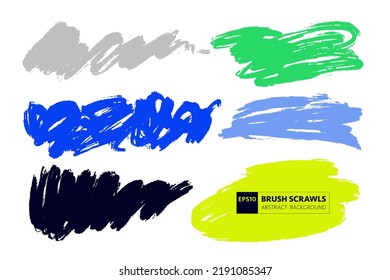 Vector hand drawn various artistic shapes for backdrops. Colorful artistic hand drawn backgrounds. Brush scrawls for underlays and highlights.