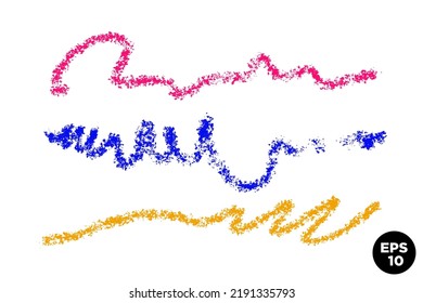 Vector hand drawn various artistic long strokes for backdrops and underlining. Colorful wax crayon wavy lines set. Artistic graphic resources.