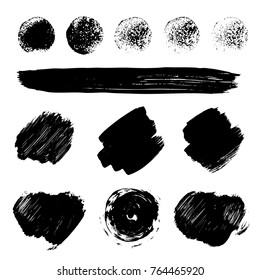 vector hand drawn various black monochrome paint brush strokes smears decorative dirty artistic realistic texture elements set isolated on white background