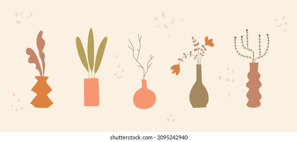 Vector Hand drawn vase with plants , pastel colors. Isolated elements for social media and poster